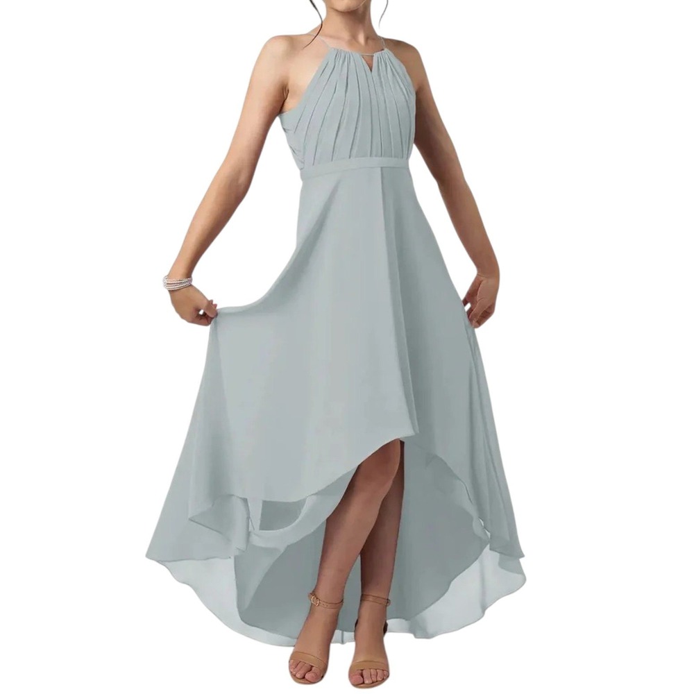 NWT Azazie Oaklynn Dress Dolphin Grey High Low Chiffon Bridesmaid Formal J 10